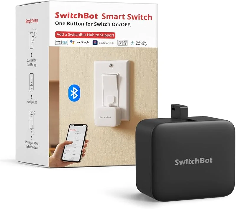 SwitchBot Smart Switch Toggle – Gör omkopplare intelligent, app- och timerkontroll, lägg till Hub Mini för att göra den kompatibel med Alexa, Google Home och IFTTT (svart) — Smarta hem