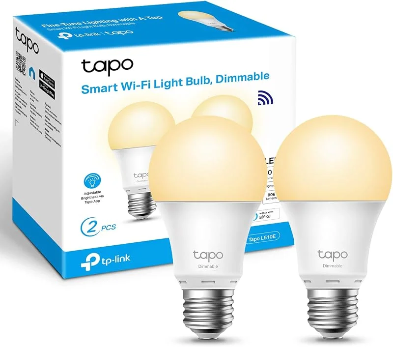 TP-Link Tapo Smart Bulb, Smart Wi-Fi LED Light, E27, 8.7W, Energy saving, Works with Amazon Alexa and Google Home, Dimmable Soft Warm White, No Hub Required - Tapo L510E(2-pack)[Energy Class F] — Smarta hem