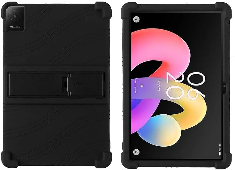 TCL Tab 10L Gen4 10.1 "Tablet Case 8483A - Stötsäkert Mjukt Silikon Stötsäkert Skyddsfodral för barn med justerbart PC-stativ (svart) — Mobil och surfplatta