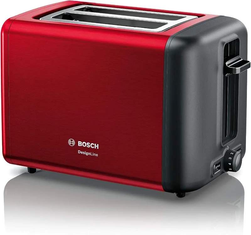 Bosch kompakt brödrost DesignLine TAT3P424DE, integrerad brödfäste i rostfritt stål, med automatisk avstängning, med upptiningsfunktion, perfekt för 2 skivor rostat bröd, lyftfunktion, bred, 970 W — Kök & Hushåll