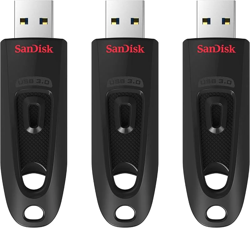 SanDisk 32 GB Ultra USB 3.0 Flash-enhet, USB-minne, minnessticka med överföringshastigheter upp till 130 MB, s, Lösenordsskydd, RescuePRO Deluxe programvara för dataåterställning, Triple Pack, Svart — Datortillbehör
