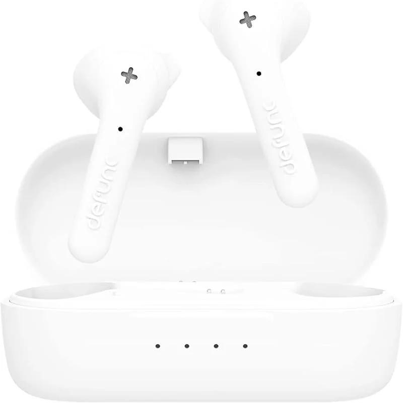 Defunc True Wireless Earbuds True Basic IPX4 vattentäta In-Ear hörlurar 5.0 Bluetooth Stereo Hörlurar Inbyggd mikrofon, Automatisk enstegs parning, lång speltid och laddningsfodral (vit) — Hörlurar och ljud