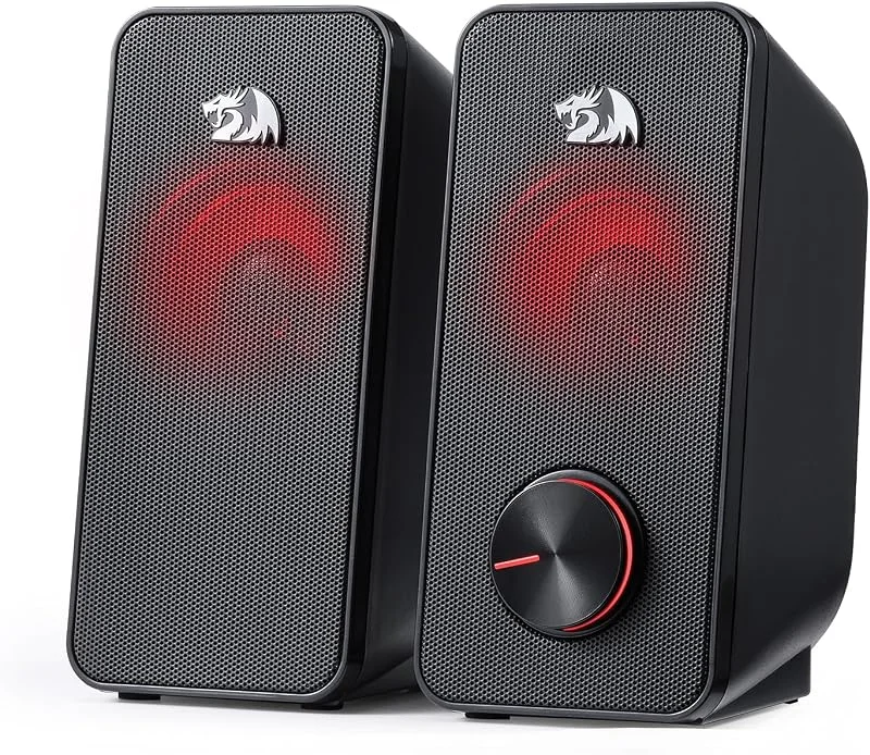 Redragon GS500 Stentor PC spelhögtalare, 2.0-kanals stereo-stationära datorhögtalare med röd bakgrundsbelysning, högkvalitativ bas och kristallklart ljud, strömförsörjning via USB — Hörlurar och ljud