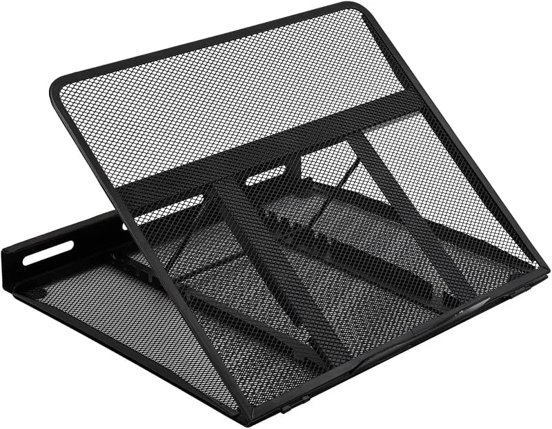 Amazon Basics ventilerat ergonom. stativ för bärbar dator, justerbart i 7 nivåer, stålnät för kylning, rekom. för visning & lätt skrivande, passar bärbar dator 10 (25, 4cm) till 17, 3in (43, 9cm), svart — Datortillbehör