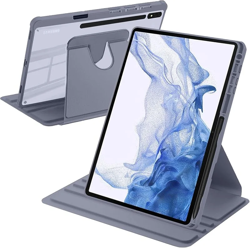 Roterande Fodral Kompatibelt med Samsung Galaxy Tab S8 Plus 2022, S7 FE 2021, S7 Plus 2020 12.4-Tum, Stöttåligt Fodral Klar Rygg, Automatisk Väckning, Sömn, Lavendel lila — Mobil och surfplatta