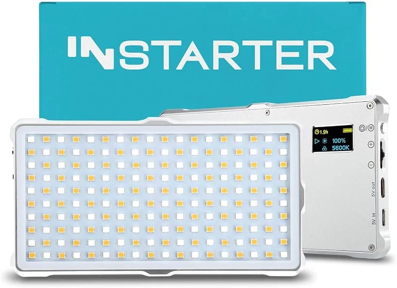 LED-videolampa & kameralampa bi-colour i fickformat I Kraftfull 12 W som dimbar strömmande lampa & mobiltelefonlampa I 2 h uppladdningsbart batteri för foton, videor & spel — Mobil och surfplatta