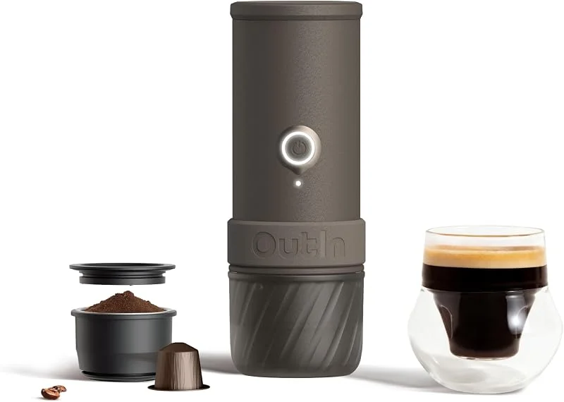 OutIn Mino Bärbar elektrisk espressomaskin för resor med självuppvärmning — Kök & Hushåll