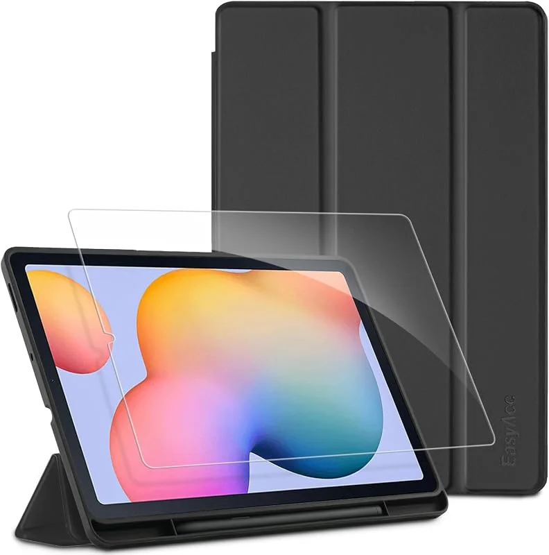 EasyAcc Fodral för Samsung Galaxy Tab S6 Lite 10, 4" 2022 2020 med härdat glas - ultratunn med lätt lock PU-läderfodral för surfplattor — Mobil och surfplatta