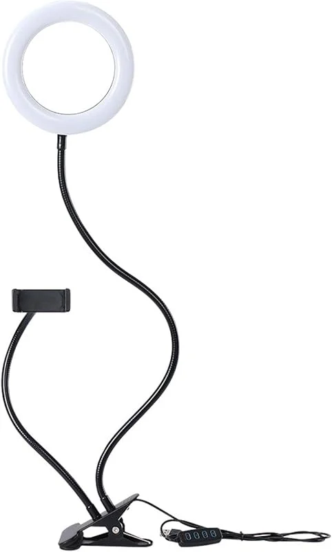 D90DS bord LED-ringljus 9 cm – dimbar ringlampa med mobiltelefonhållare, svanhals och klämma för skönhetsfotografering och selfies, kompatibel med iOS, Android — Mobil och surfplatta