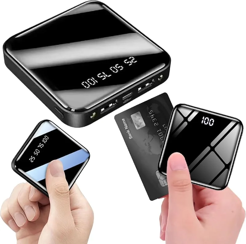 Externt batteri, snabbladdning 10 000 MaH - Mini Power Bank Portatil med USB LED-skärm, externt snabbladdningsbatteri kompatibelt 14 13 12 Xiaomi, Nero - USB-portar. — Mobil och surfplatta