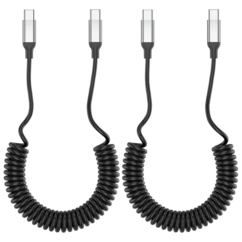 Acecene spiralkabel USB C till USB C, 2 stycken Android Auto 3A snabbladdningskabel USB C-kabel kort, mobiltelefon laddningskabel USB typ C datakabel för MacBook iPad iPhone 15 16 Pro Samsung Xiaomi — Mobil och surfplatta