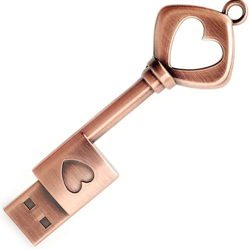 32 GB USB 3.0 USB-minne, BorlterClamp söt minnessticka retro metall kärlek hjärta nyckelformad tumenhet penna enhet — Datortillbehör