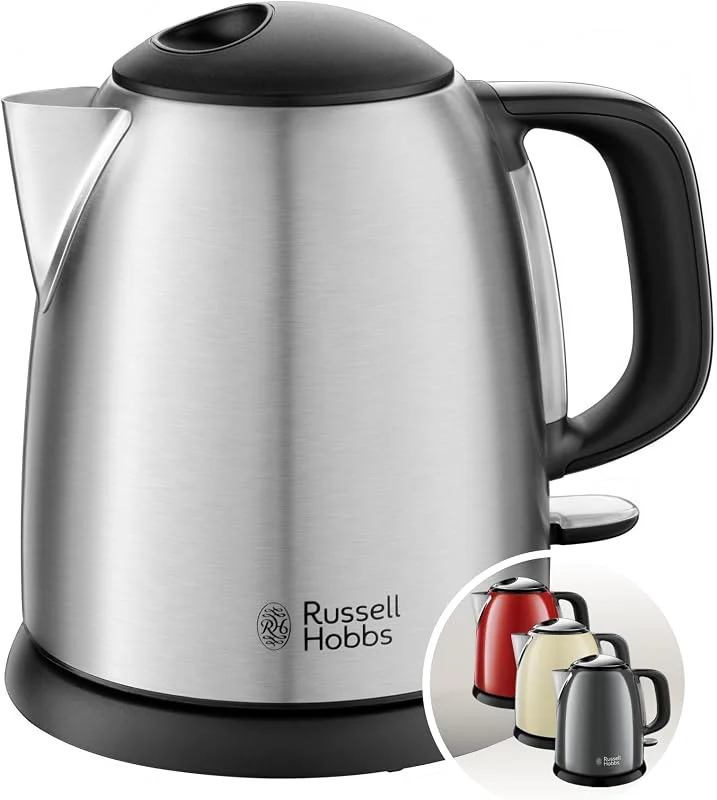 Russell Hobbs Adventure kompakt vattenkokare, 1.0l, 2400W, snabbkokningsfunktion, avtagbart kalkfilter, perfekt hällpip, Rostfritt stål borstat, resevattenkokare, 24991-70 — Kök & Hushåll