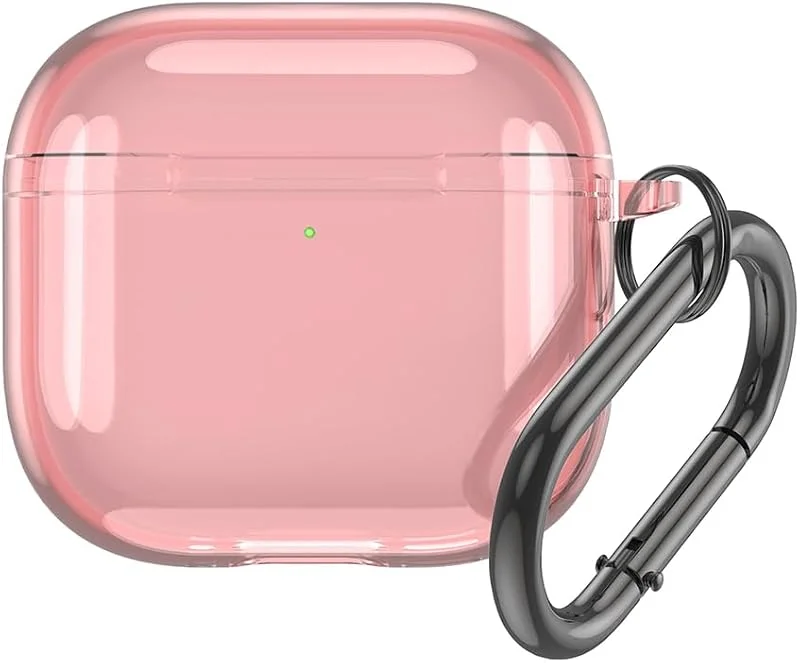 TRANSPARENT SKYDDSFALL Täck TPU-stötsäker skyddsskydd med karabiner Clear Cover Case Anti-Fall för Apple AirPods 4 2024 Laddningsfodral (transparent rosa) — Mobil och surfplatta