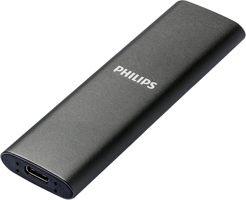 Philips bärbar extern SSD 500 GB - SATA, Speed USB-C-USB, aluminium, 500 GB, Slim — Portabel digital och ljud