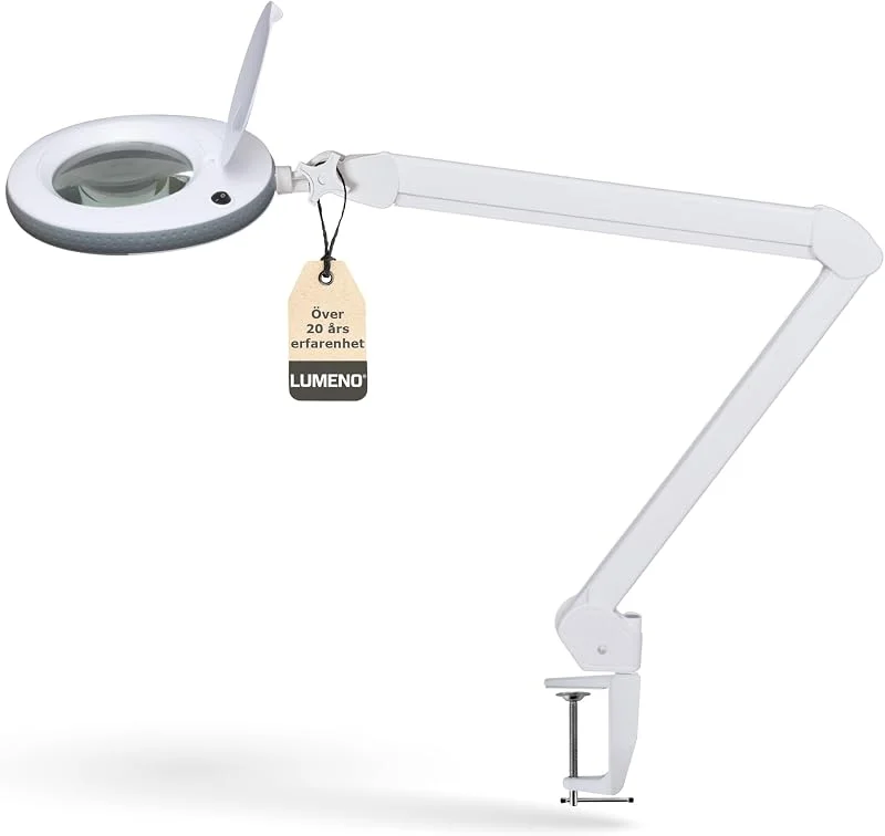 Lumeno LED förstoringslampa 7215GR Lupplampa med 127 mm lins av äkta glas, arbetsplatslampa, kosmetiklampa, lämplig för kosmetik, hobbyister, förstoringsglas för läshjälp, 5 dioptrier grå — Hushållselektronik