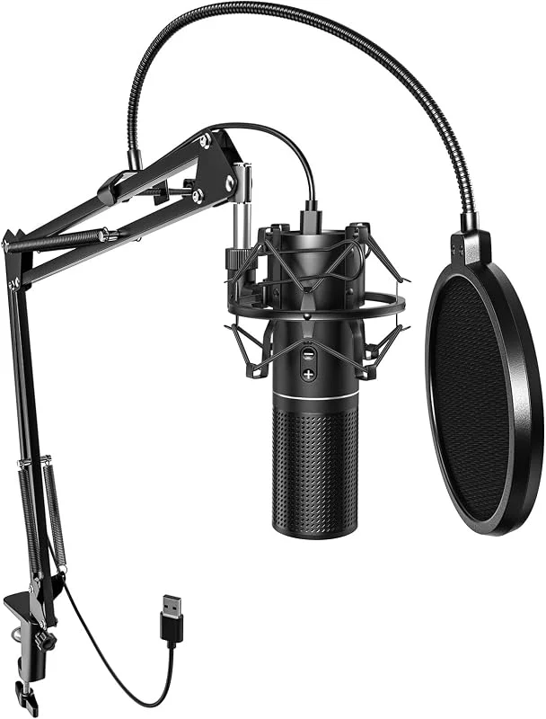 TONOR USB Gaming Mikrofon PC, Podcast Kondensator Sändning Mikrofon Kit Njurkarakteristik med Arm Stativ Popskydd, Streaming Inspelning YouTube Twitch, Q9 Ny Modell — Hörlurar och ljud