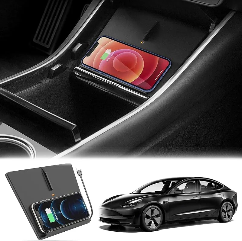 Ny Uppgradering Trådlös Billaddare för Tesla Model 3 (2017-2020), 15W Snabb Trådlös Telefonladdningsplatta, Center Console Trådlös Laddare Fungerar Med QI-aktiverade Telefoner — Mobil och surfplatta