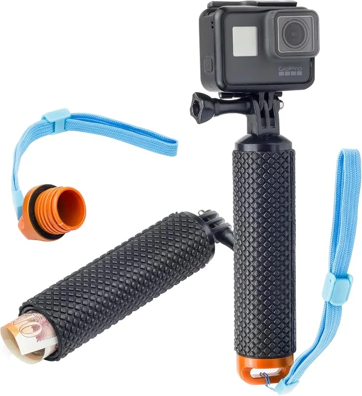 Digicharge Flytande handtag med handrem för GoPro Hero12 Hero11 Hero10, DJI Osmo Action 3, Hero 12 11 Mini 10 Max 9 Akaso Apexcam Float, vattentät intern förvaring, orange — Portabel digital och ljud