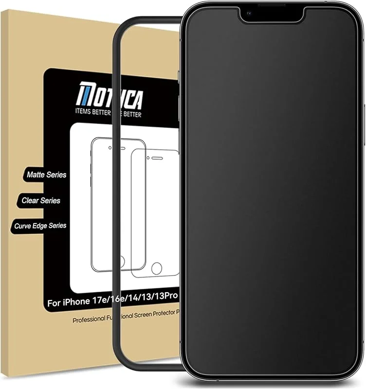 Mothca Matte Skärmskydd för iPhone 17e, 16e, iPhone 13 Pro, 13, 14 – 9H Matt Glas, Anti Reflex Anti Fingeravtryck Screen Protector med Silkeslen Känsla och Reptåligt Skydd, Perfekt för Gaming — Mobil och surfplatta