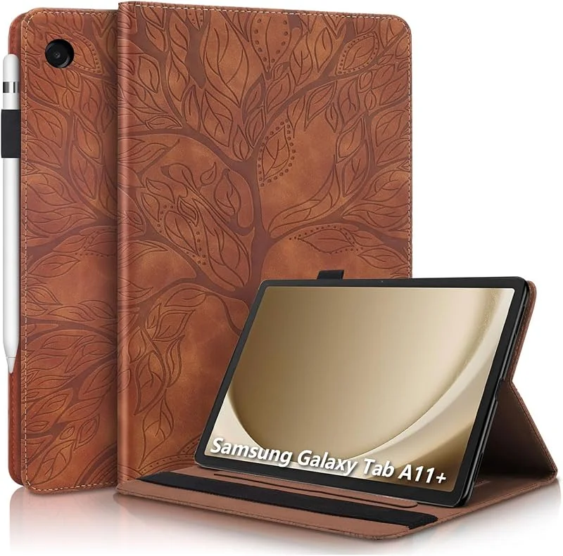 Skyddsfodral för Samsung Galaxy Tab A11+, A11 Plus 11 tum 2025 SM-X230 SM-X235 SM-X236B Folio Flip PU Läder Skyddsfodral Tablettfodral med Penhållare och Ständerfunktion Brun — Mobil och surfplatta