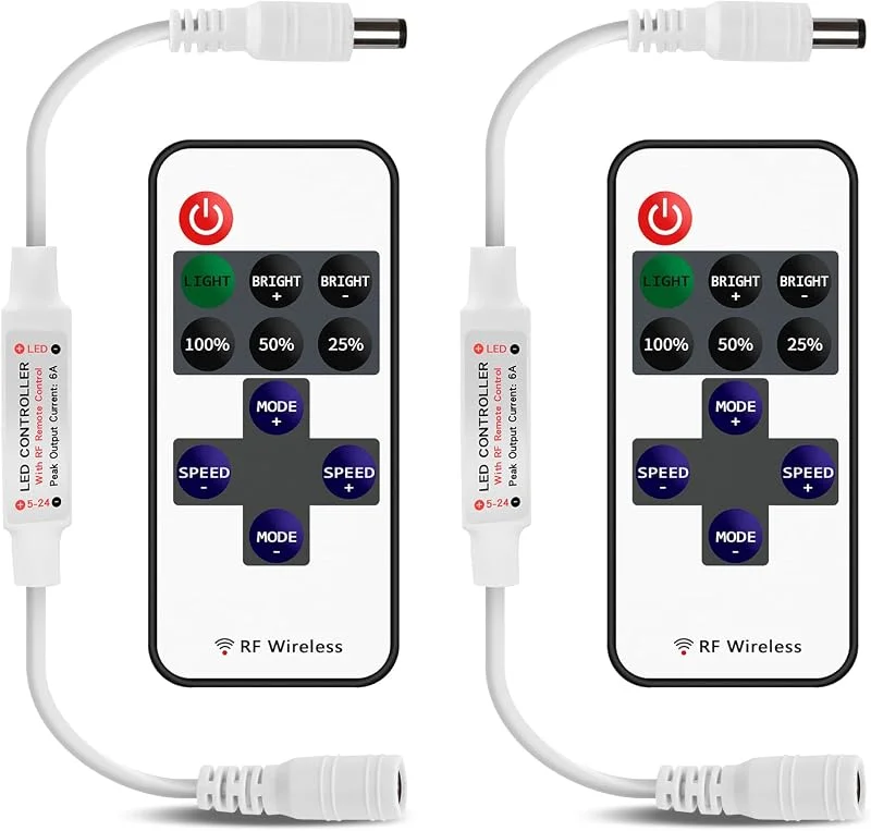 VIPMOON 2 st RF Mini LED Strip Controller, 11 RF-tangenter trådlös fjärrkontroll för monokrom RGB LED-remsa 5050 3528 5630. — Smart belysning