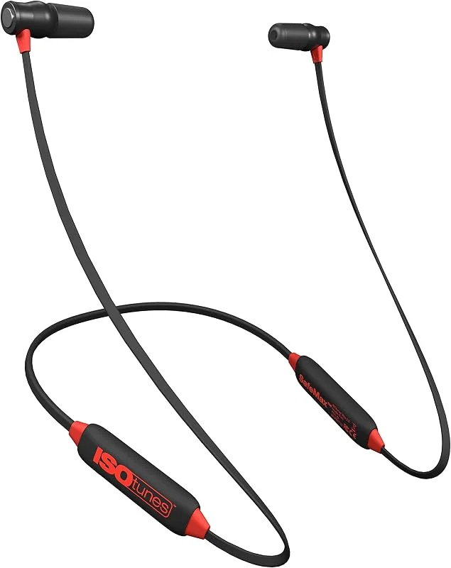 ISOtunes XTRA 2.0 öronproppar hörlurar: EN352 27 dB brusreducering betyg, 11 timmars batteri, brusreducerande mikrofon, OSHA kompatibel Bluetooth hörselskydd, röd, One size — Hörlurar och ljud