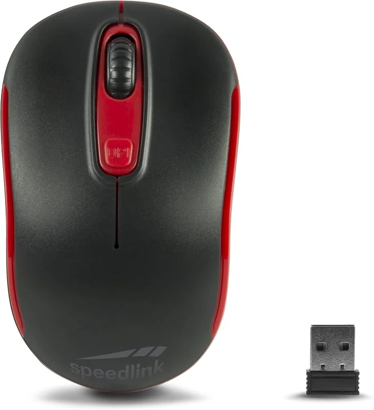 Speedlink CEPTICA Mouse Wireless – Trådlös mus för kontor, hemmakontor, 10 m räckvidd, dpi-brytare, för PC, bärbar dator, bärbar dator, svart-röd — Datortillbehör