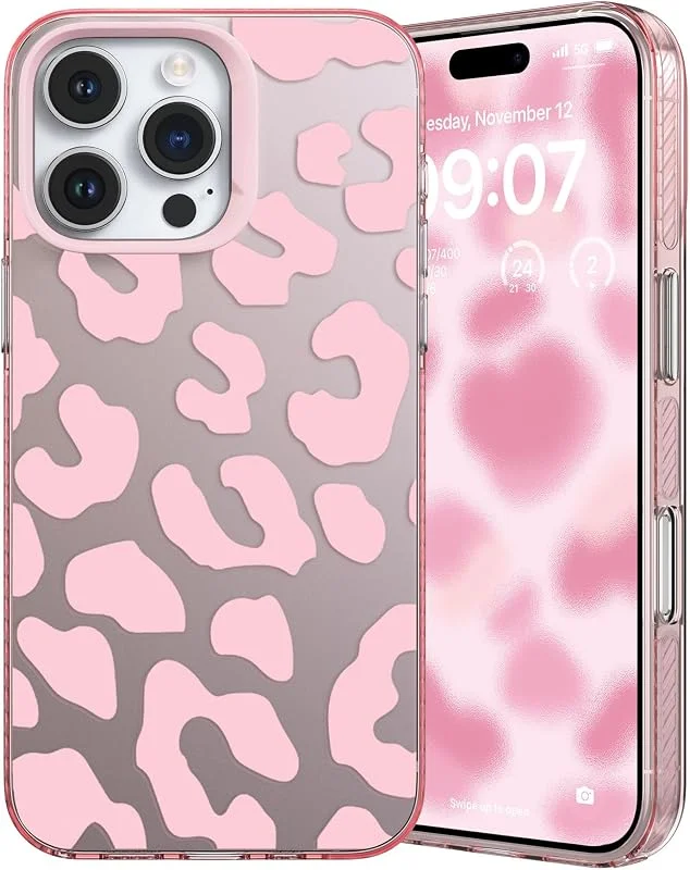 ZCDAYE Sött fodral med gepardtryck för iPhone 13 Pro Max, rosa leopard — Mobil och surfplatta