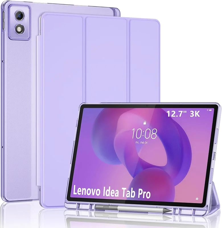ProCase Smart fodral till Lenovo Tab Pro 12, 8 tum 2025 med pennhållare, smalt stativ tredelat skydd surfplatta fodral genomskinligt baksidesstöd automatisk uppvakning, sömn – lila — Mobil och surfplatta