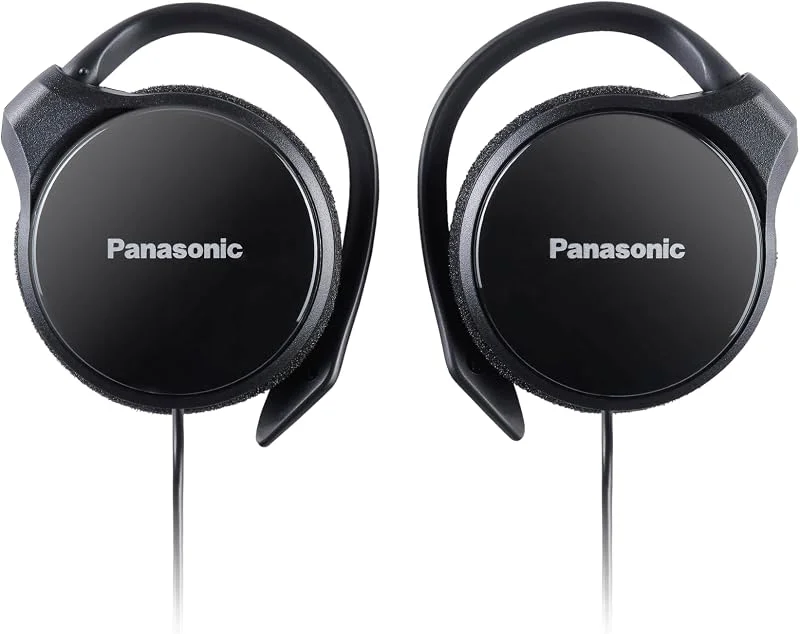Panasonic RP-HS46E-K on-ear-hörlurar ultratunn profil, högglansfinish, förbättrad 30 mm Hi-Fi-drivrutiner, bekväm säker passform med ergonomisk öronkrok, inbyggd mikrofonkontroll – snygg svart — Hörlurar och ljud