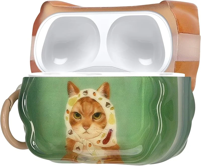 kwmobile Apple Airpods Pro 2, Pro 1 fodral med karbinhake - hörlursskydd - katt med halsduk — Mobil och surfplatta