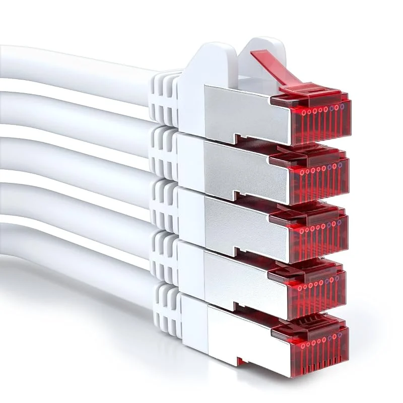deleyCON 5x 0, 5m CAT6 Patchkabel S, FTP PiMF Skärmning CAT-6 RJ45 Nätverkskabel Ethernetkabel LAN DSL Switch Router Modem Access Point Patchpanel - Vit — Laddning och kablar