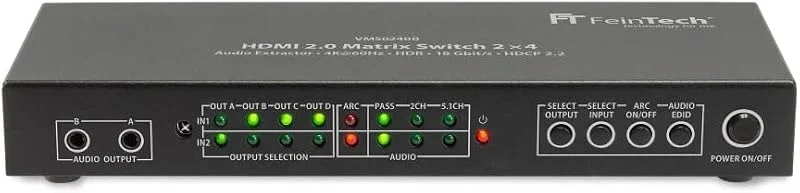 FeinTech VMS02400 HDMI 2.0 Matrix Switch Splitter 2 Ingångar 4 Utgångar Ljudextraktor 4K 60 Hz HDR — TV och streaming