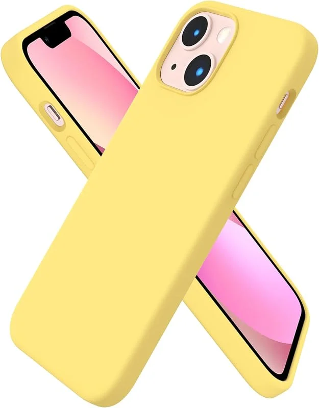 ORNARTO Fodral kompatibelt med iPhone 13 Mini Case, 3 lager flytande silikonskal i mjukt gummi med mjuk mikrofiber för iPhone 13 Mini 5, 4 citrongul — Mobil och surfplatta
