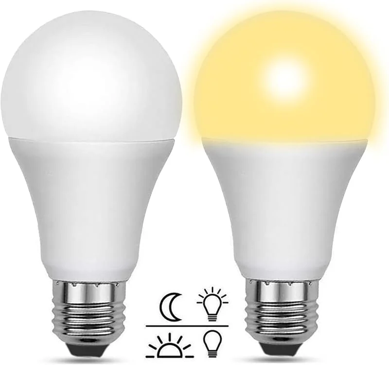 Akynite KD-GK12W LED Twilight Lamp E27 12W varm vit 3000K med ljussensor, 1000 lm, 230V, 160 grader, E27 100W ersättning, glödlampa med skymningssensor för yttre lampa för ingångsområdet, 2 Set — Smart belysning