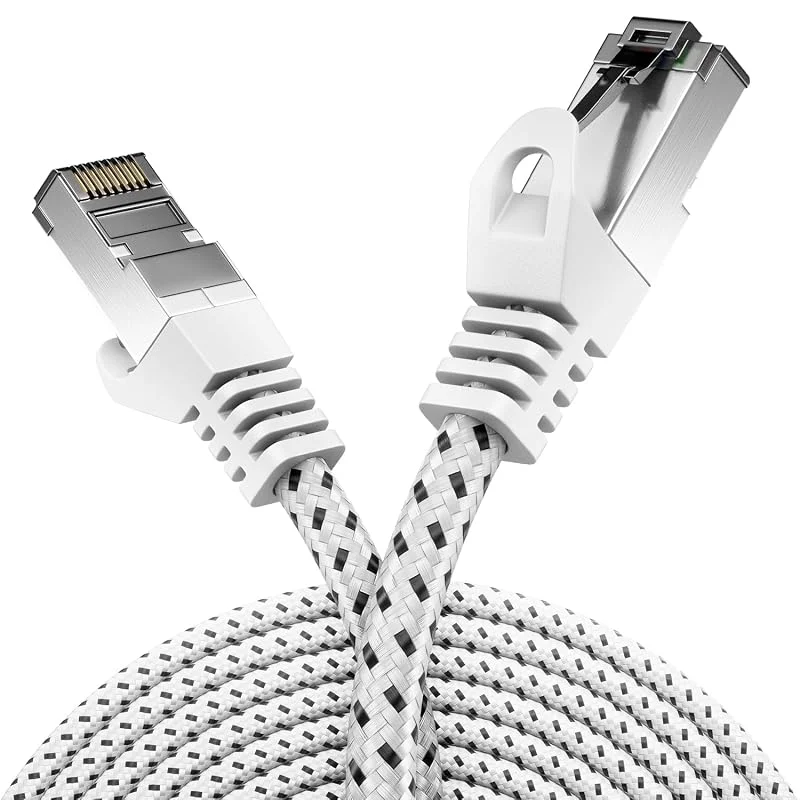 deleyCON 2m CAT7 Nätverkskabel - med Kopparledare och Nylonmantel - AWG27 600 MHz 10 Gbit, s S-FTP (PIMF) RJ45 Patchkabel Ethernetkabel för Internet, DSL, Router och Nätverk - Vit — Laddning och kablar