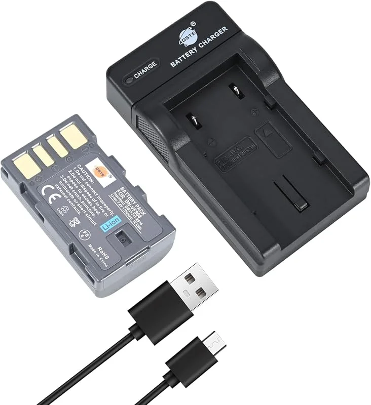 DSTE BN-VF808 batteri och reseladdare kompatibla med JVC GZ-MG130, GZ-MG131, GZ-MG132, GZ-MG135, GZ-MG175 — Laddning och kablar