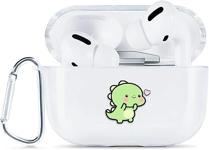 AKABEILA AirPods Pro Case fodral, kompatibelt med AirPod Pro skal transparent fodral AirPods Pro Case (LED synlig fram) karbinhake, stötskyddad fodral söta mönster, dinosaurie — Mobil och surfplatta