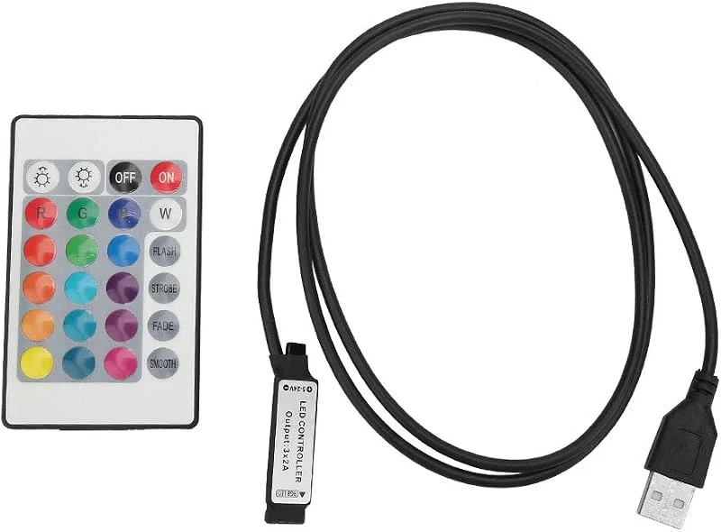 5-24V 24 Nycklar RGB LED Strip Fjärrkontroll Trådlös Controller USB 6A Lamp Effect IR Controller, för Lampor med LED Som Ljuskälla(Kabellängd 1 meter) — Smart belysning