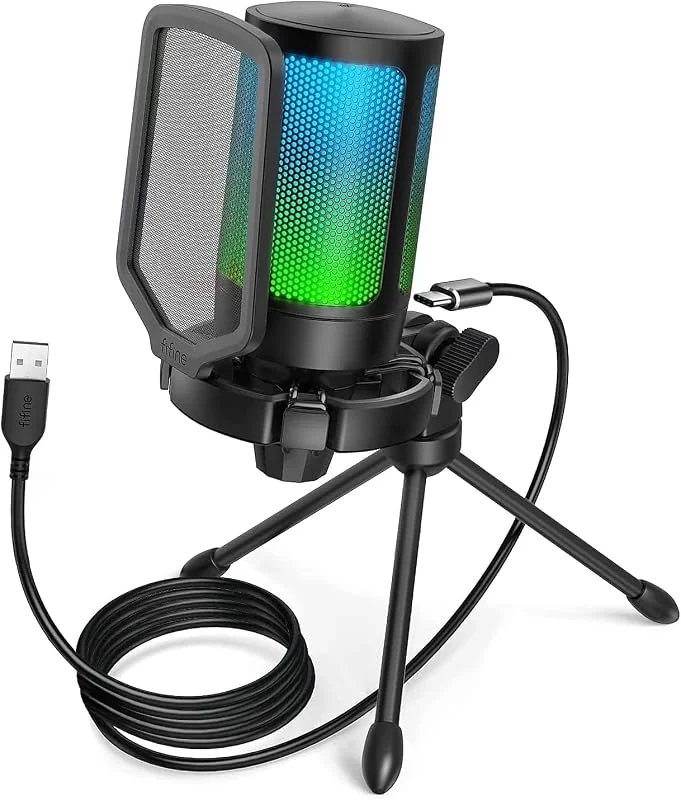 FIFINE Gaming mikrofon PC, USB-mikrofon för streaming podcast studio, med mikrofonstativ och tystgående, för PS4 PS5 Mac — Hörlurar och ljud