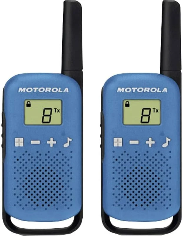 Motorola T42 Talkabout PMR446 2-vägs Walkie Talkie Portable Radio (paket med 2), upp till 4 km räckvidd, Ingen licens krävs, Blå — Portabel digital och ljud