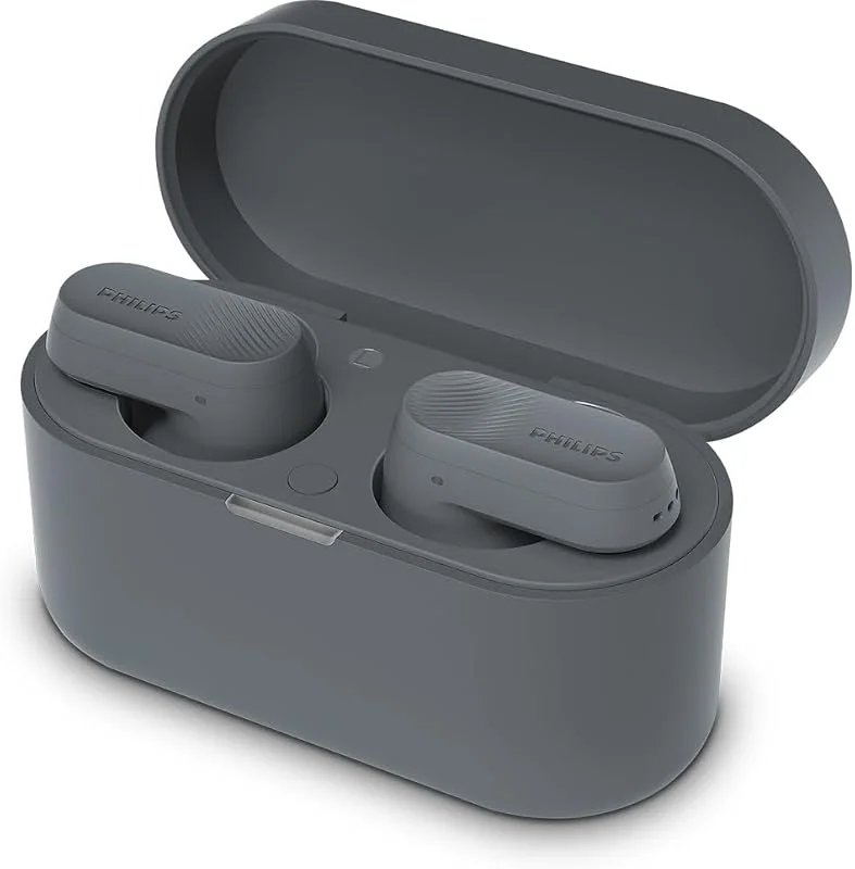 PHILIPS TAT3509GY Brusreducerande äkta trådlösa Bluetooth-hörlurar i örat – naturligt ljud, dynamisk bas, laddningsfodral i fickstorlek, tydliga samtal, perfekt för pendling och träning – grå — Hörlurar och ljud