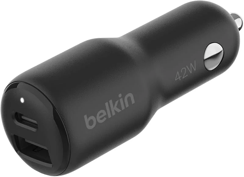 Belkin BoostCharge dubbel billaddare 42 W, Fast Charge USB-C 30 W PPS och 12 W USB-A portar för Apple iPhone 16, 16 Pro, 16 Pro Max, iPhone 15- och 14-serien, Samsung Galaxy S24, m.fl. - Svart — Mobil och surfplatta