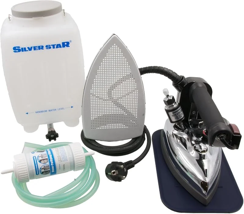 Silver Star ES-85 Ångstrykjärn, 220 volt, gravitationsångjärn, hängande flaska, non-stick, ångstrykjärn, demineraliseringsmönster och silikonhållare för — Hushållselektronik