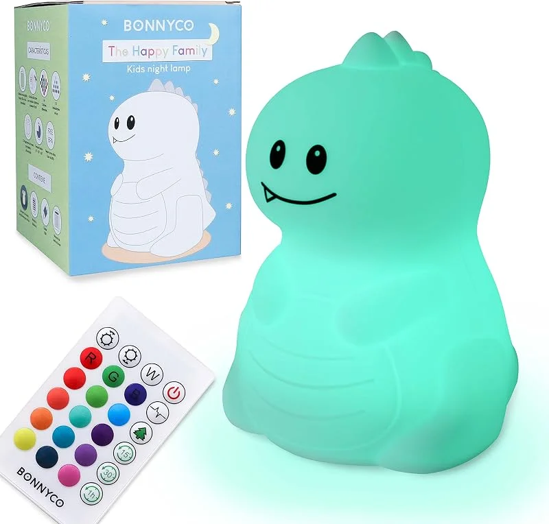 BONNYCO Nattlampa för Barnen med Fjärrkontroll, Touch Kontroll i 16 Färger. LED Lampa Timer, Silikon Lampa BPA Fri Baby. Dinosaurie Välkommen-Till-Världen-Present och Födelsedagspresent — Smart belysning