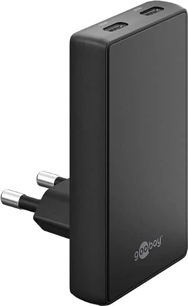 goobay 65 W GAN USB C-laddare, snabbladdare med dubbla portar (2 x USB-C): 90° platt design, ultratunn och kompakt, för Apple, Samsung, Huawei, surfplattor etc., svart - 75725 — Mobil och surfplatta