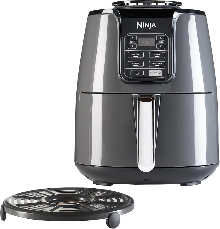Ninja luftfritös, 3, 8 l, 4-i-1, använder ingen olja, luftfritera, rosta, torka, nonstick, diskmaskinssäker korg, 2–4 portioner, digital, grå och svart, AF100EU — Kök & Hushåll