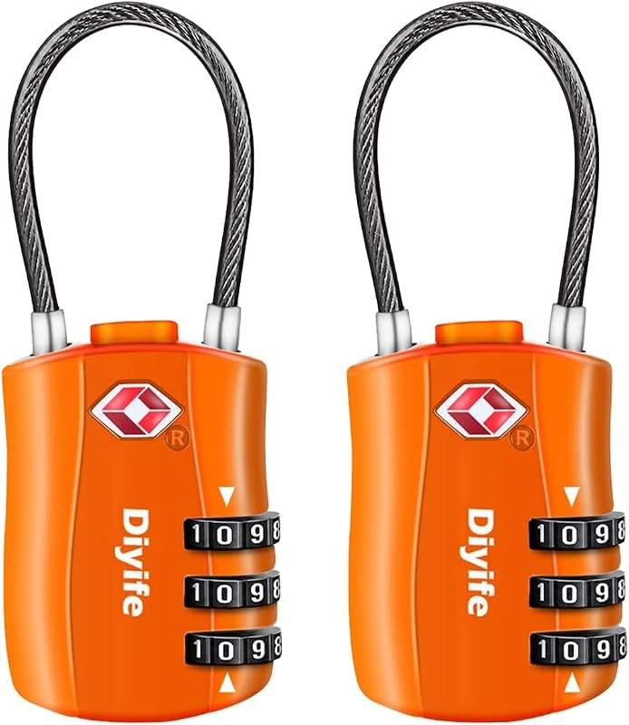 TSA Bagagelås, [2 Pack] Diyife 3-siffrig Kombinationslås, Galvaniserat stål Kodlås, Säkerhetslås för Bagageväska, Resväska, Skåp, Skolväska - Orange — Mobil och surfplatta