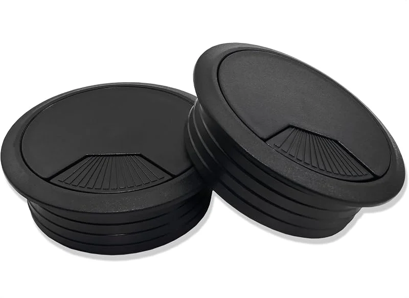 Mprofi MT® 2 Stycken, Kabelgenomföring Ø60mm Svart, Kabeluttag för Skrivbord och Kontorsmöbler, Rund Kabelgenomföring i Plast, Kabelhållare och Kabelorganisatör — Laddning och kablar